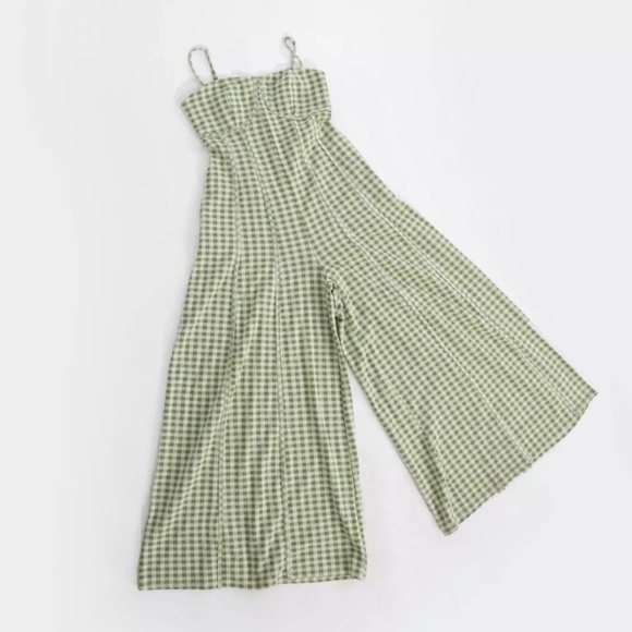 FREE PEOPLE Free People Hold Me Tight green gingham Jumpsuit M - Picture 2 of 5
